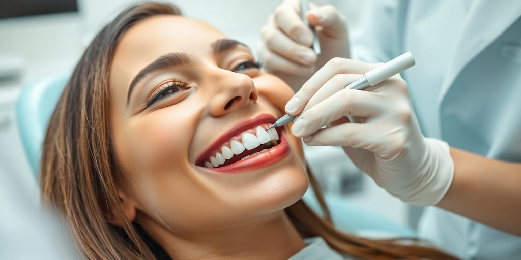 Dentist applying dental bonding to a patient&rsquo;s tooth.