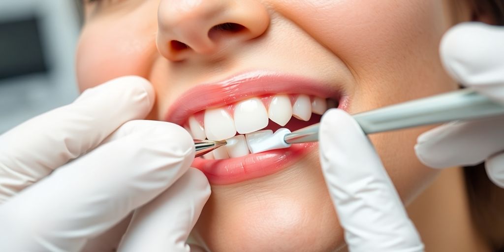 Dentist applying dental bonding to a patient&rsquo;s tooth.