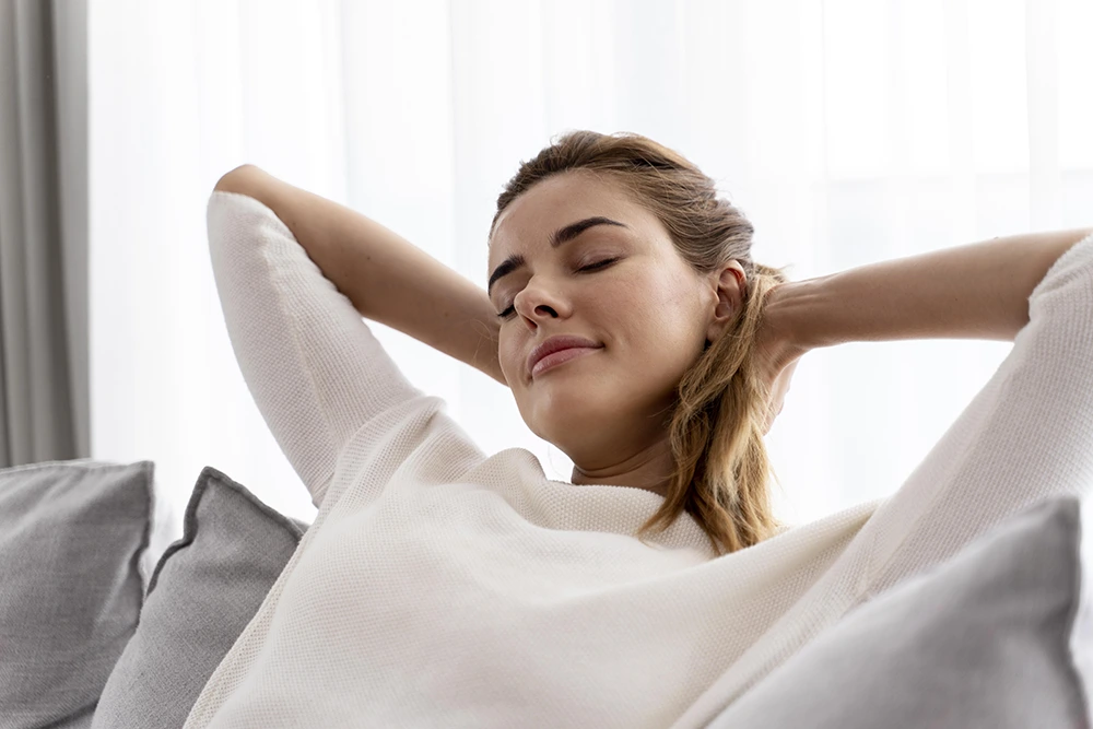 ‘Woman relaxed during her dental visit’